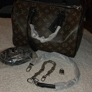 Louis Vuitton Brown Monogram Satchel with Black Trim